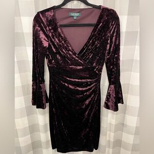 Ralph Lauren Velvet Long Sleeve Dress in Rich Purple